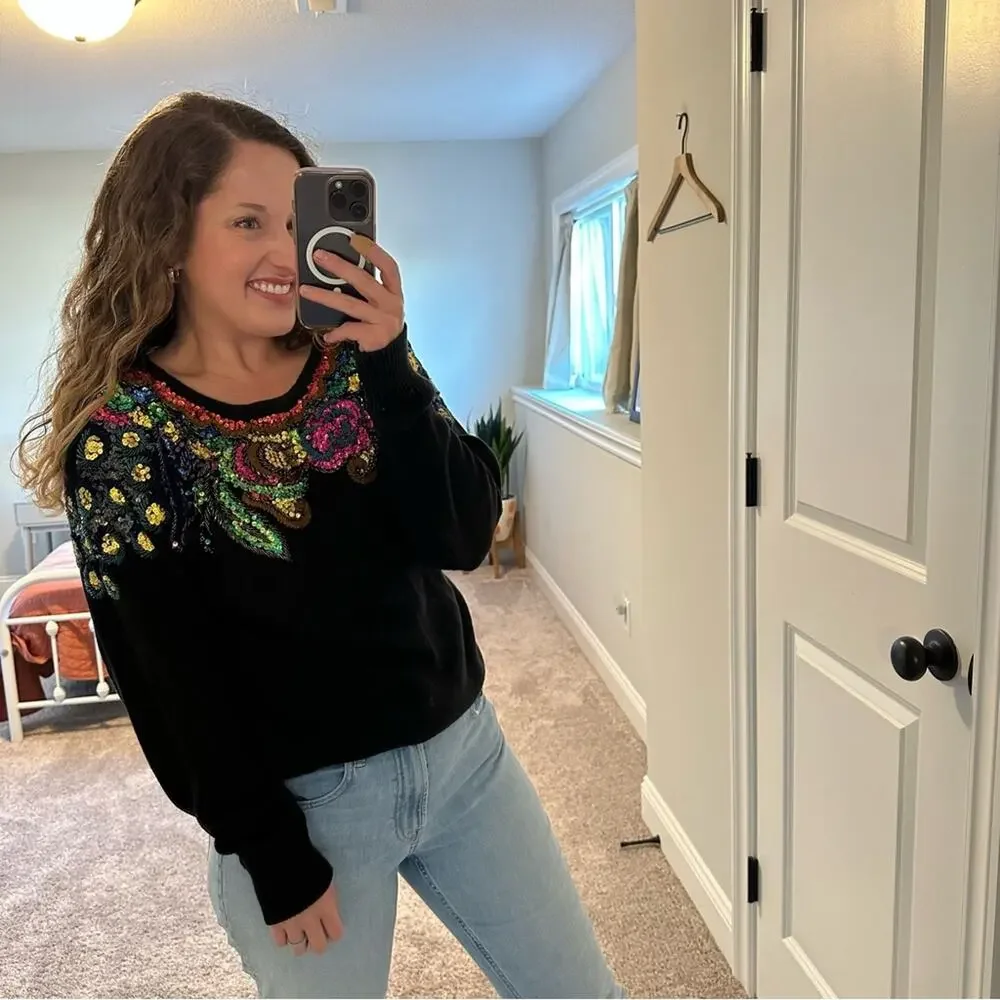 Vintage Lindsay Blake Black Sequin Sweater Medium